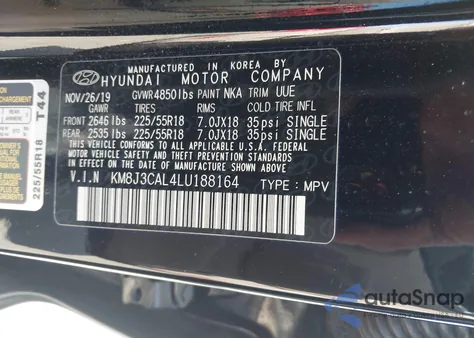 2020 Hyundai Tucson Ultimate from USA, damaged, VIN KM8J3CAL4LU188164